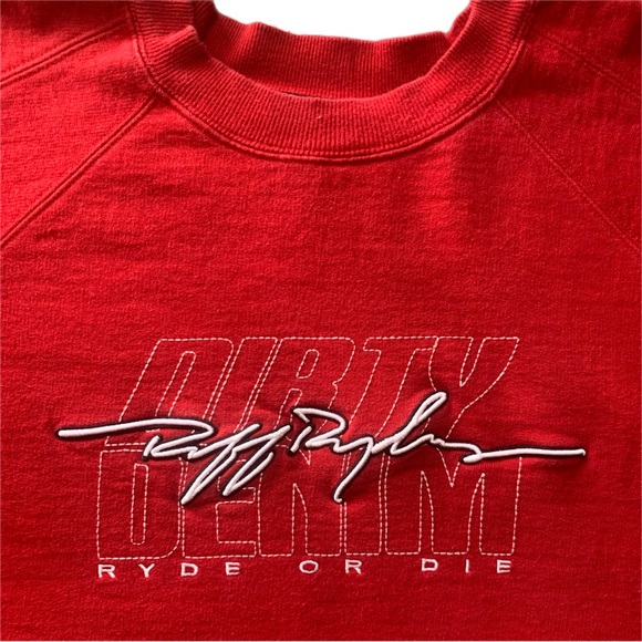 DMX Ruff Ryders Dirty Denim “Ryde or Die” Red Embroidered Crewneck - Picture 4 of 8